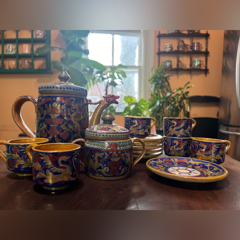 Vintage Alfredo Santarelli 1920’s lustreware “dragon” tea set